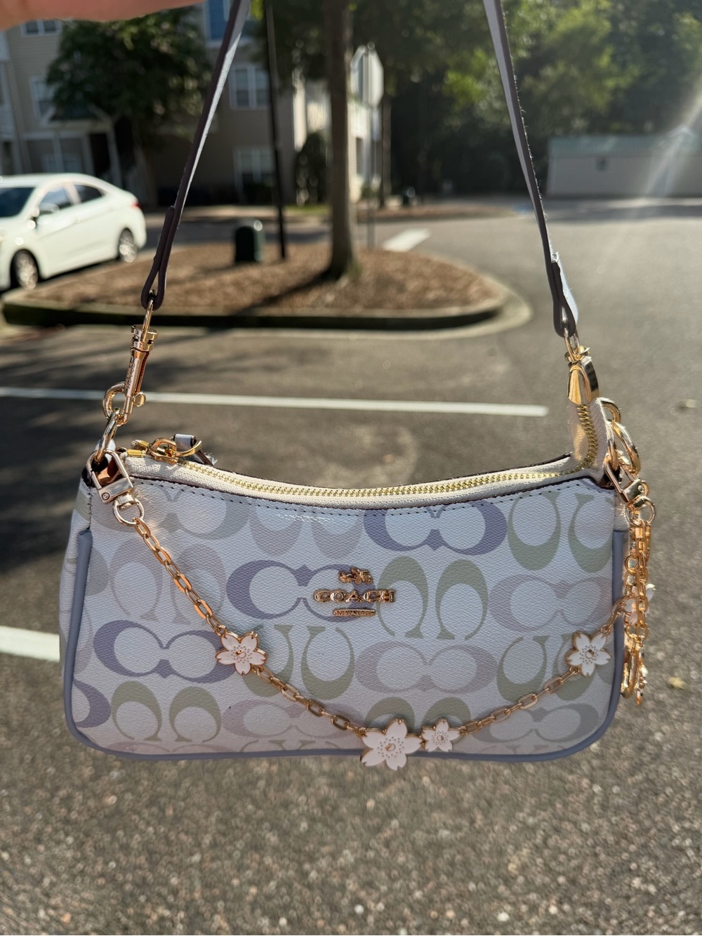 Coach Pastel Multi Signature Mini Shoulder Bag with Floral Chain